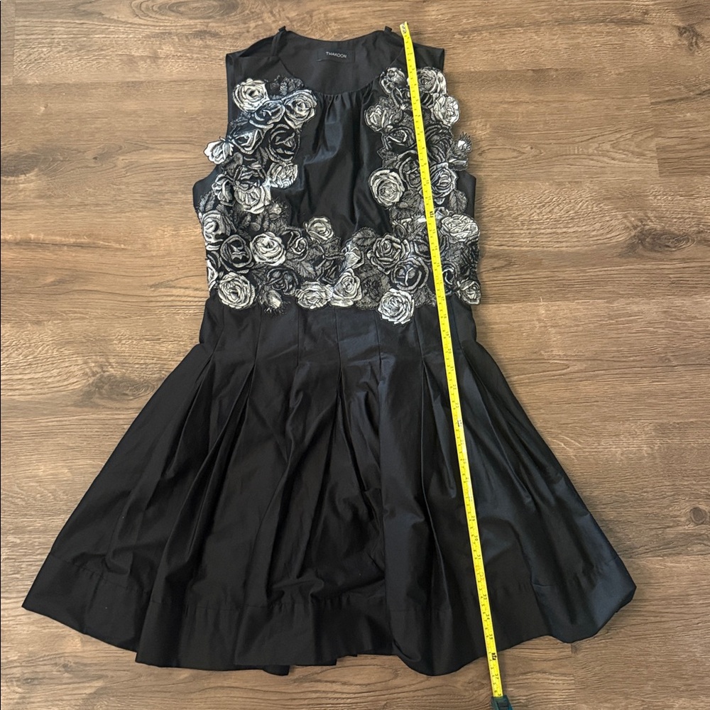 Thakoon Black Dress with Metallic Dimensional Floral Details Size 10